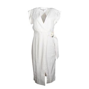 Veronica Beard Belted Linen White Side Zipper Dress - Size: 16